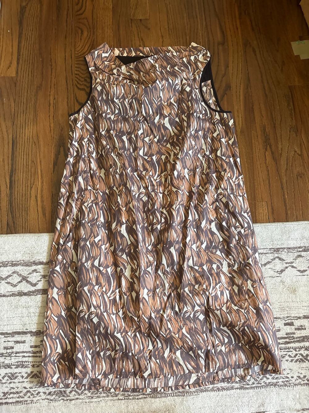 HACHE Italy 100% Cotton Shift Dress IT 44 Brown Abstract Print Made in Italy